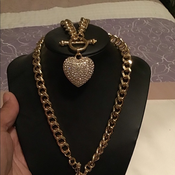 Gold Heart Necklace and Bracelet Set - Picture 2 of 2